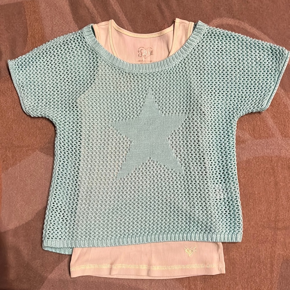 Lot- Mint knit over pale green tank